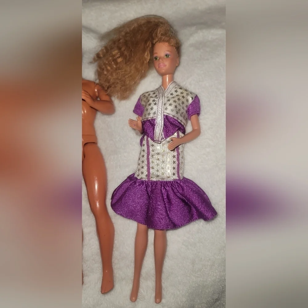 1968 Barbie And Ken Dolls Made In Malaysia 1983 Heads- With Starry Dress Outfit